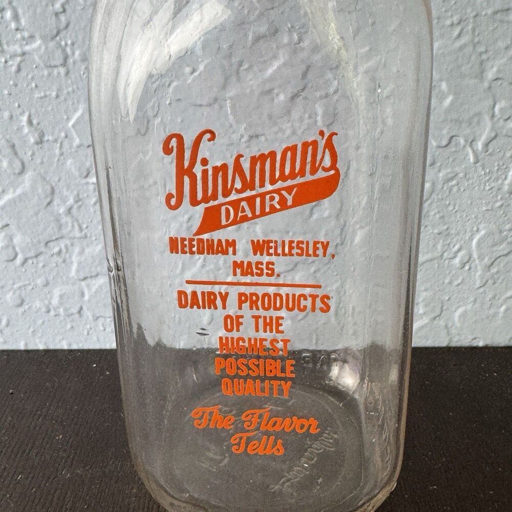 The Flavor Tells Kinsman’s Vintage 1947 Milk Bottle Boston Suburbs One Quart